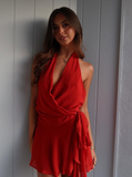 Sexy A Line Halter Red Chiffon Short Homecoming Dress Birthday Dress HZ1023