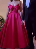 Beautiful Hot Pink Strapless Long Party Dress With Bow HZ1023