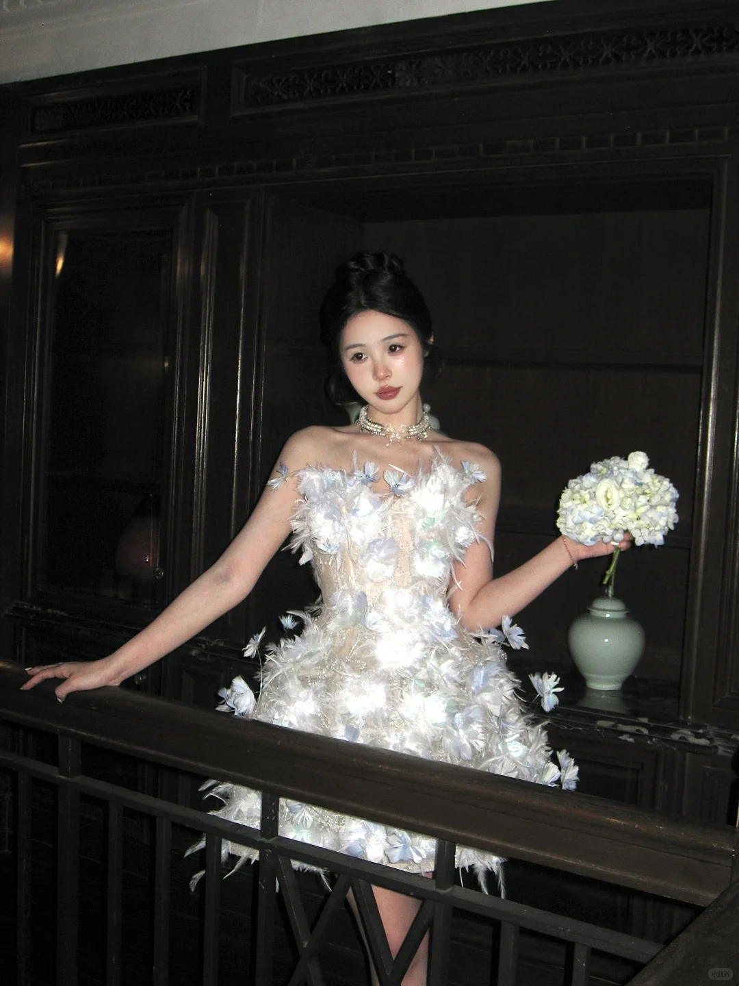 Blue Feather 3D Floral A Line Sweetheart Neck Tulle Short Cocktail Dress Homecoming Dress HZ1023