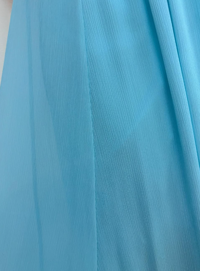 2025 New A Line Spaghetti Strap Beaded Sequin Blue Chiffon Prom Dress Evening Dress HZ1023