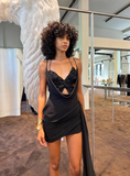 Sexy Sheath Straps Butterfly Sequin Black Chiffon Short Homecoming Dress Cocktail Dress HZ1023