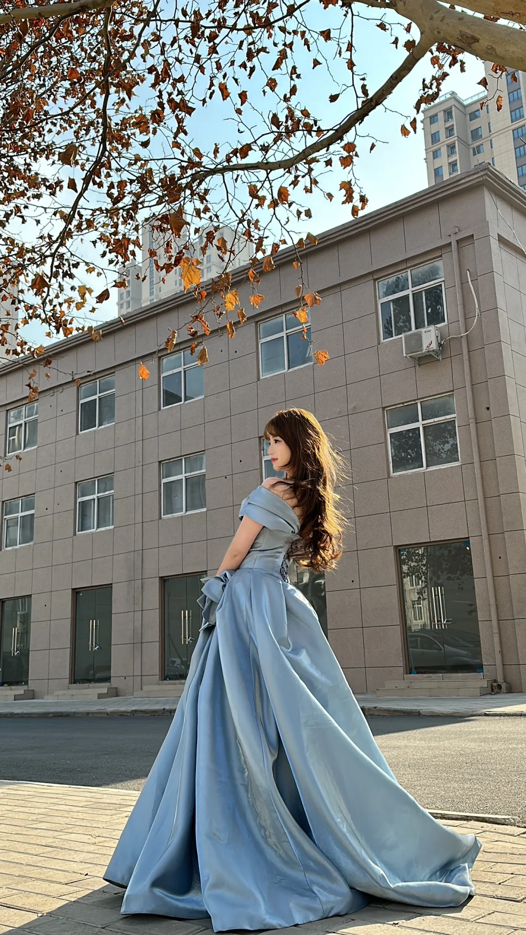 Blue A Line Off the Shoulder Flower Satin Long Party Dress Birthday Dress HZ1023