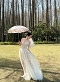 Pretty A Line 3D Floral Tulle Long Prom Dress Wedding Dress HZ1023