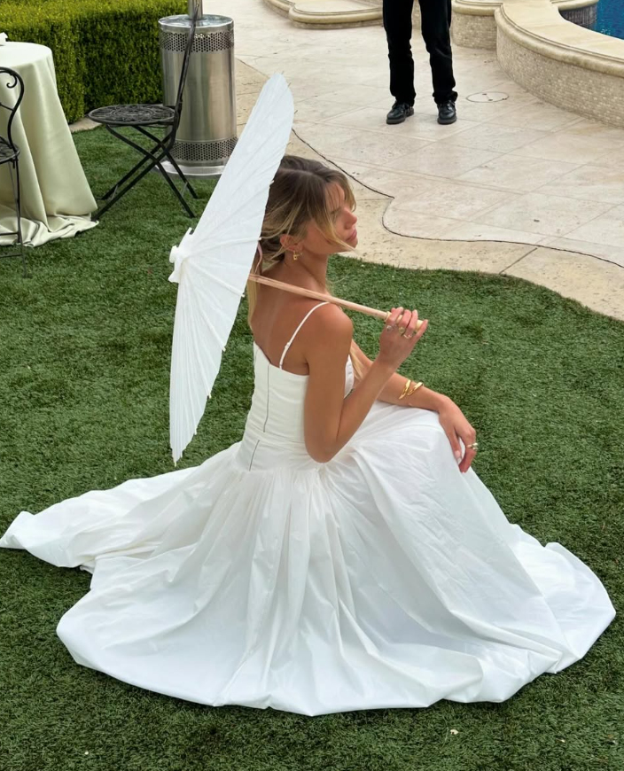 2025 New A Line Spaghetti Strap White Satin Long Prom Dress Evening Dress HZ1023