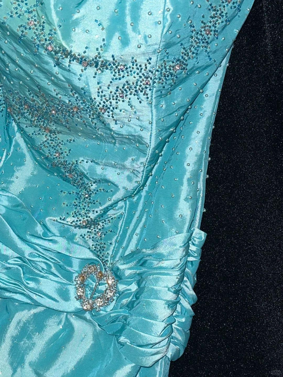 Vintage Mermaid Sweetheart Neck Beaded Blue Satin Long Prom Dress Evening Dress HZ1023