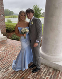 Beautiful Blue Bow Strapless Mermaid Prom Dress HZ1023