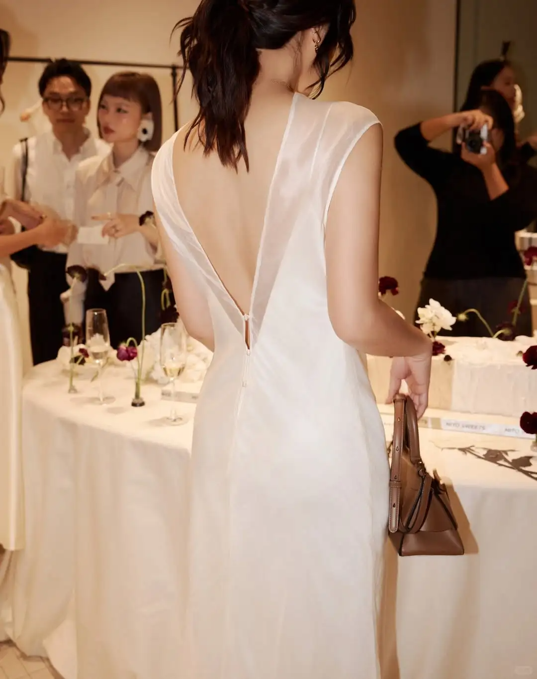 Backless Elegant A Line Spaghetti Strap Chiffon Satin Party Dress Evening Dress HZ1023