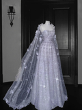 Purple Butterfly A Line Strapless Sequin Tulle Long Prom Dress Party Dress HZ1023