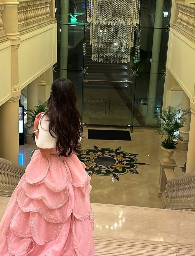 Pink A Line Strapless Tiered Beaded Tulle Party Dress Evening Dress Ball Gown HZ1023