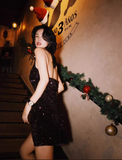 Shiny Black A Line Halter Sequin Short Prom Dress Homecoming Dress HZ1023