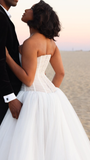 2025 New Simple A Line Strapless Tulle Long Wedding Dress HZ1023