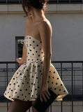 Cute A Line Strapless Polka Dots Satin Short Homecoming Dress Birthday Dress HZ1023