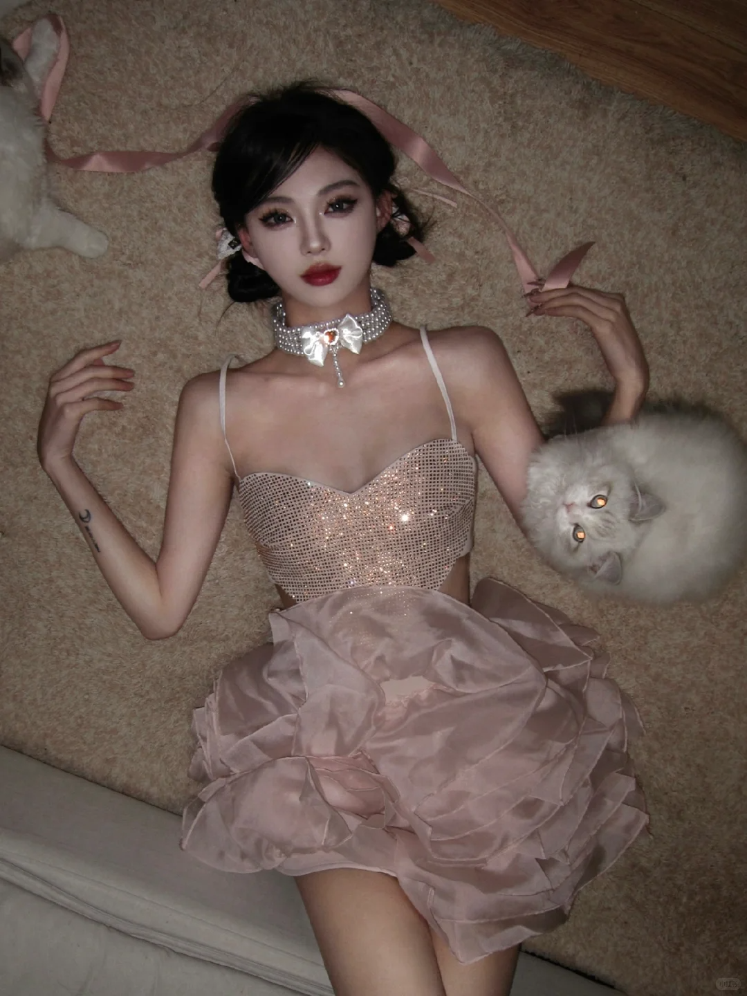 Pink Sequin A Line Spaghetti Strap Layered Organza Short Homecoming Dress Birthday Dress HZ1023