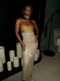 Shiny Sheath Strapless Long Yellow Sequin Satin Party Dresses Prom Dresses HZ1023