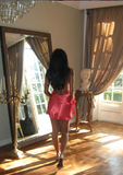 Sexy A Line Halter 3D Floral Open Back Satin Short Homecoming Dress Evening Dress HZ1023