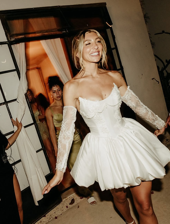 Cute A Line Strapless Appliques Pearls White Satin Short Homecoming Dress Birthday Dress HZ1023