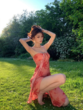 Cute A Line Sweetheart Neck Print Floral Chiffon Prom Dress Outfits HZ1023