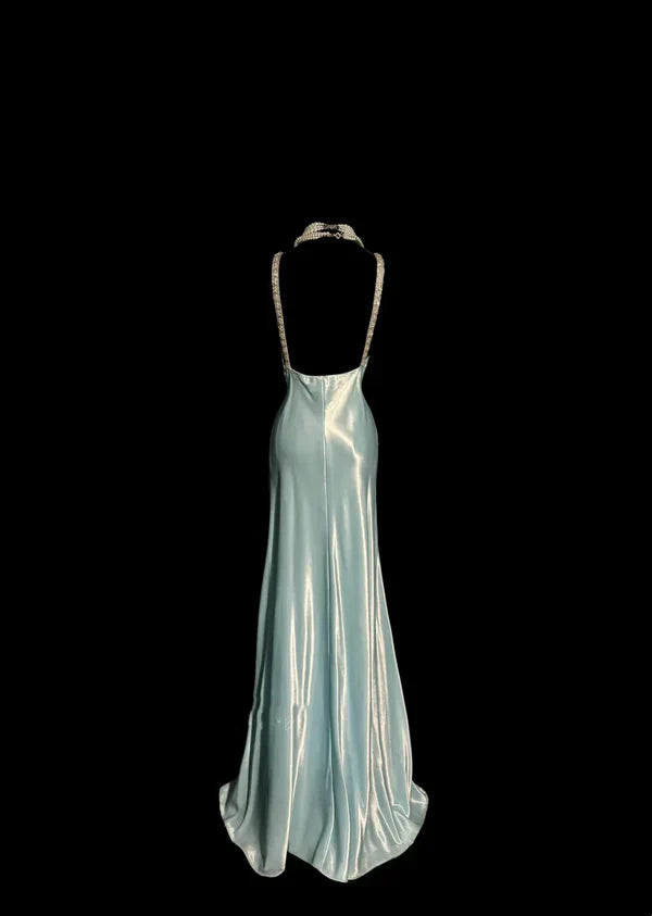 Vintage Sheath Straps Light Sky Blue 90s Long Prom Dresses Party Dress 20th Birthday Outfits Graduation Dresses HZ1023