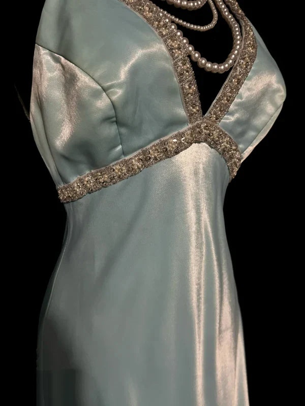 Vintage Sheath Straps Light Sky Blue 90s Long Prom Dresses Party Dress 20th Birthday Outfits Graduation Dresses HZ1023
