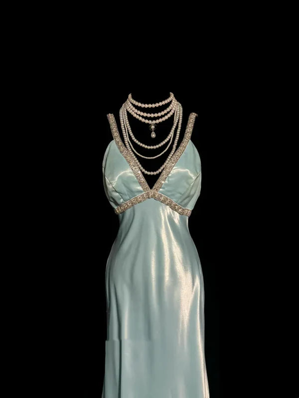 Vintage Sheath Straps Light Sky Blue 90s Long Prom Dresses Party Dress 20th Birthday Outfits Graduation Dresses HZ1023