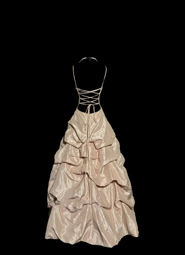 Apricot Vintage Spaghetti Straps 90s Long Prom Dresses Party Dress 18th Birthday Outfits Graduation Dresses HZ1023