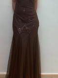 Vintage Mermaid Spaghetti Strap Sequins Brown Chiffon Prom Dress Evening Dress HZ1023