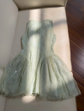 Green A Line Round Neck Lace Tulle Short Homecoming Dress HZ1023