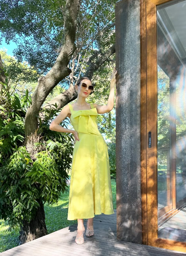 Yellow A Line Straps Satin Prom Dress Evening Dress with Bow HZ1023