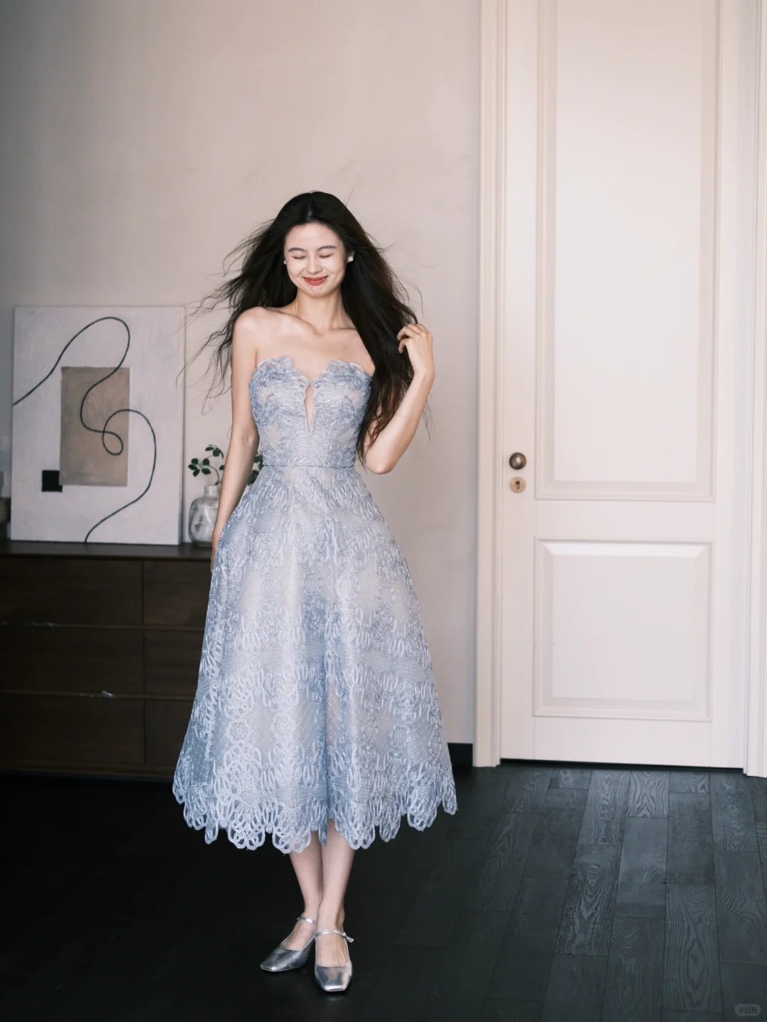 Blue A Line Sweetheart Neck Lace Prom Dress Party Dresses HZ1023