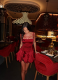 Burgundy Bow A Line Spaghetti Strap Satin Short Homecoming Dress Birthday Dress HZ1023