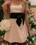 Vintage Light Champagne Strapless Short Homecoming Dress Mini Party Dress HZ1023