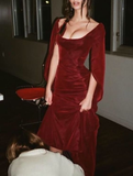 Beautiful Mermaid Buegundy Velvet Long Prom Dress HZ1023