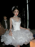 Cute A Line Strapless White Satin Tulle Short Party Dress Birthday Dress HZ1023