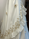 Vintage A Line Strapless Golden Appliques White Satin Long Prom Dress Party Dress HZ1023