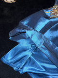 Royal Blue A Line Sweetheart Neck Sequin Beaded Satin Short Homecoming Dress HZ1023