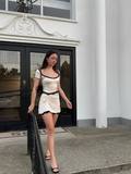 Apricot A Line Round Neck Black Lace Satin Homecoming Dress Cocktail Dress Outfits HZ1023