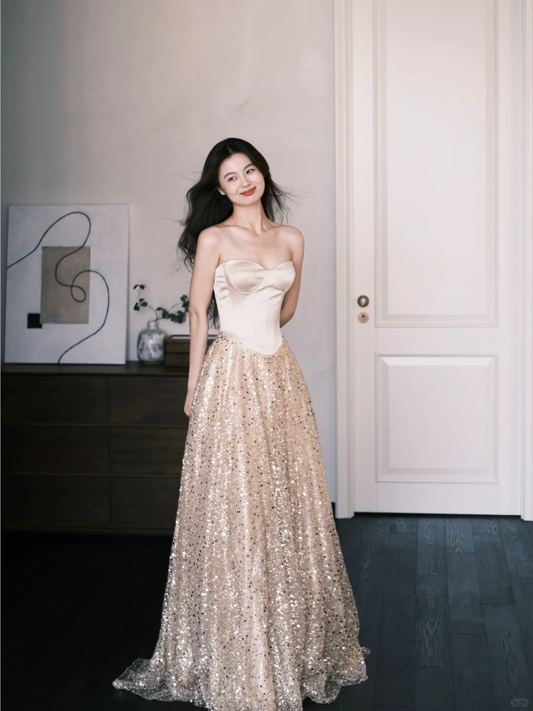 A Line Sweetheart Neck Champagne Satin Sequin Prom Dress Party Dresses HZ1023