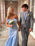 Beautiful Blue Bow Strapless Mermaid Prom Dress HZ1023