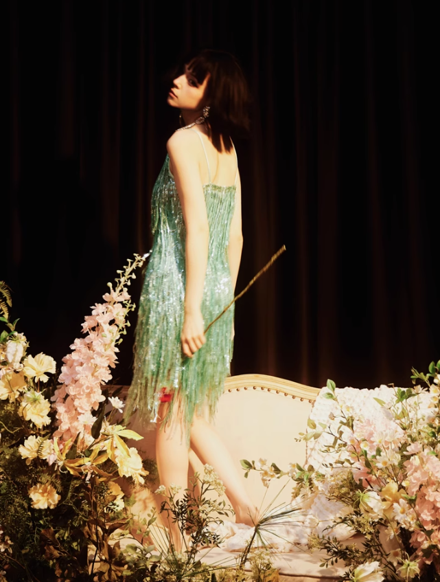 Shiny Bright Green Sequin A Line Spaghetti Strap Short Homecoming Dress Cocktail Dress HZ1023