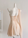 Apricot A Line One Shoulder Flower Chiffon Short Homecoming Dress Cocktail Dress HZ1023