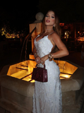 Stunning White Sheath Spaghetti Strap Sequin Party Dress Wedding Guest Dress Prom Dress HZ1023
