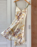 Simple A Line Spaghetti Straps Print Floral Satin Party Dress Outfits HZ1023