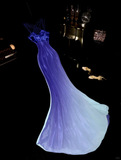 Unique Mermaid Strap Purple Ombre Satin Chiffon Long Prom Dress Party Dress HZ1023