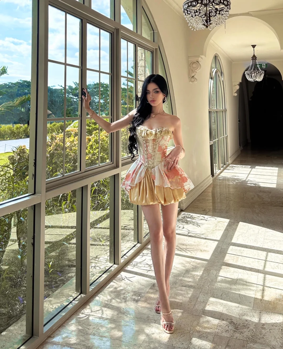 Golden A Line Sweetheart Neck Lace Satin Short Prom Dress Homecoming Dress HZ1023