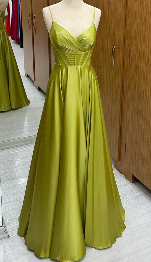 Olive Green Corset Satin Lace-Up A-Line Prom Dress Formal Party Evening Dress HZ1023