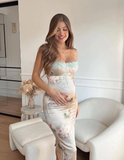 Sexy Sheath Spaghetti Strap Lace Print Floral Satin Prom Dress Evening Dress HZ1023