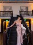 Romantic Mermaid Sweetheart Neck Pink Satin Long Prom Dress Party Dress Date Dresses HZ1023