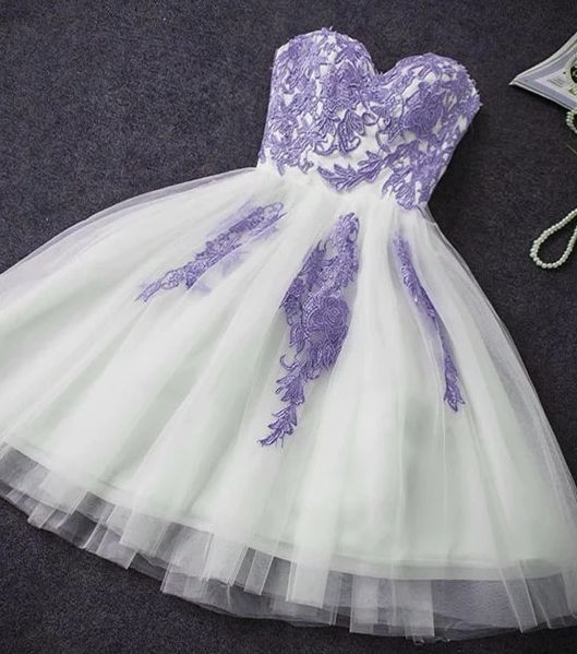 A-line Blue Sweetheart Strapless Appliques Homecoming Dresses HZ1023
