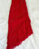 Vintage Burgundy Floral Beaded Ruffles Chiffon Prom Dress Evening Party Gowns HZ1023