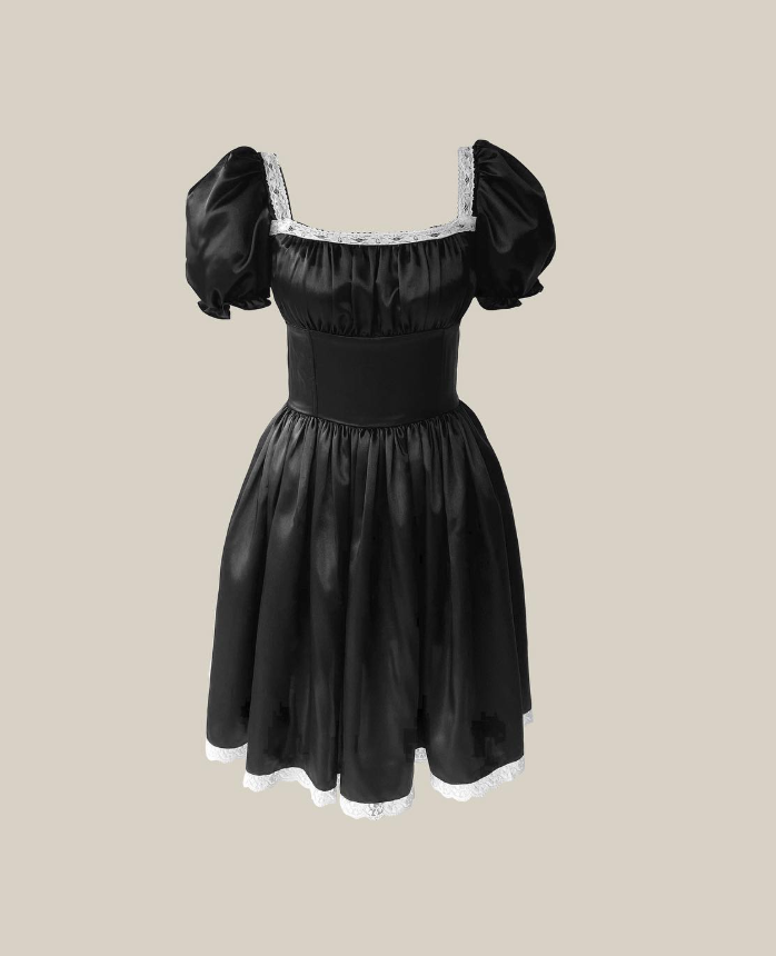 Cute Pink A Line Puff Lace Satin Short Homecoming Dress Cocktail Dress HZ1023